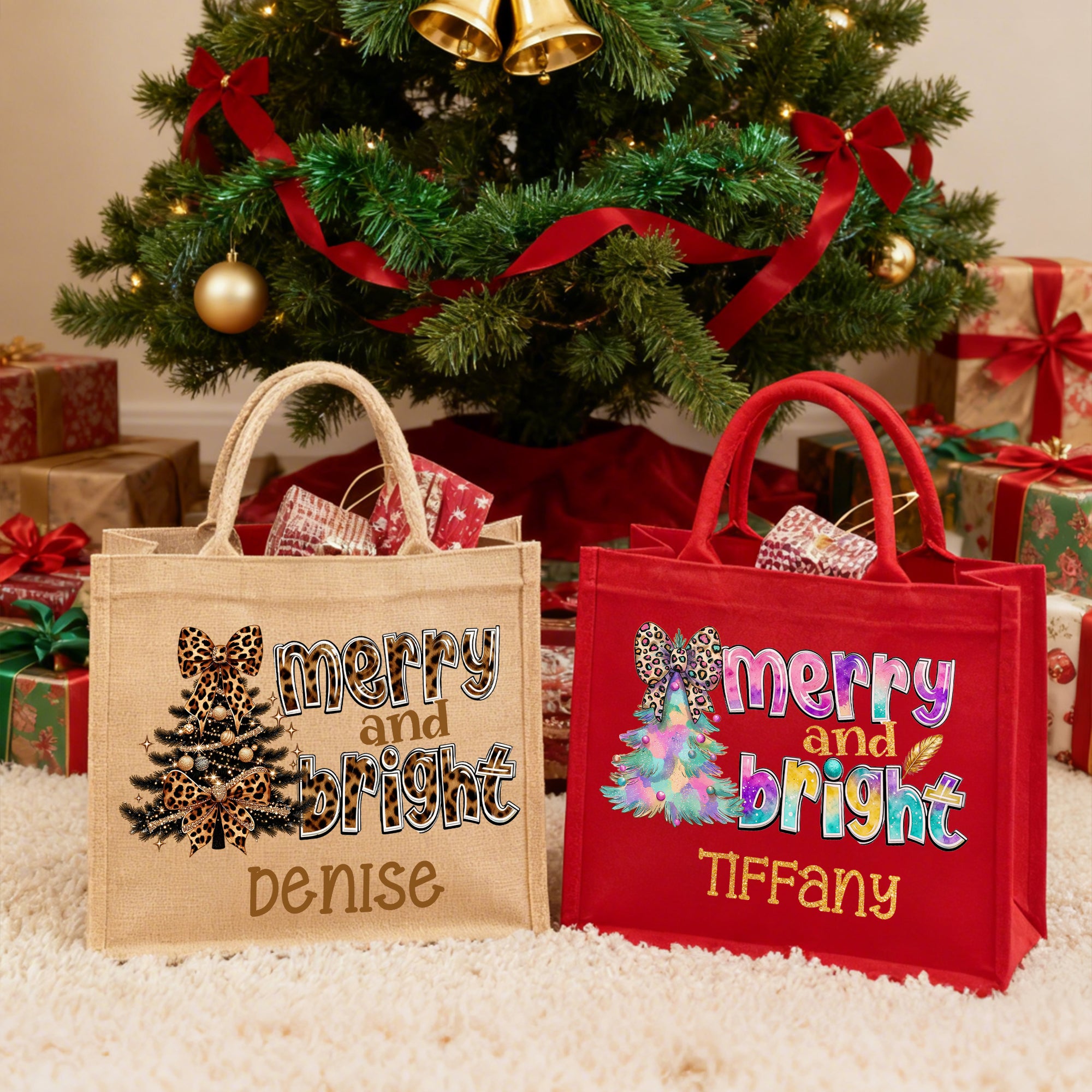 Bolsa de yute grande con nombre para regalo de Navidad de uso diario para la familia y los amigos