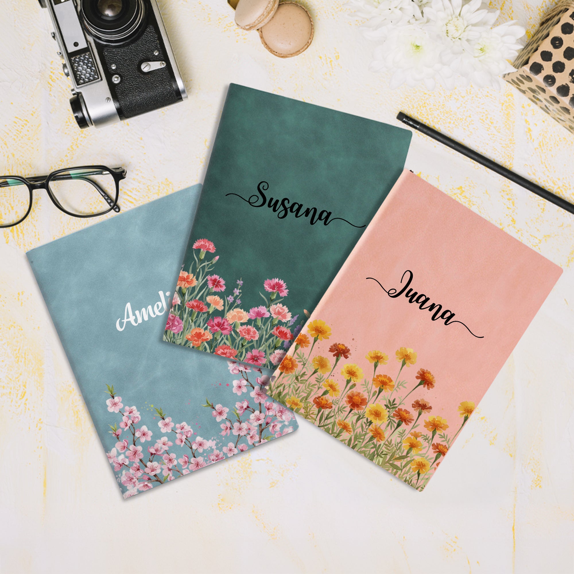 Cuaderno A5 personalizado con flor de nacimiento en estilo acuarela y nombre para uso diario regalo de cumpleaños para amigos y familia