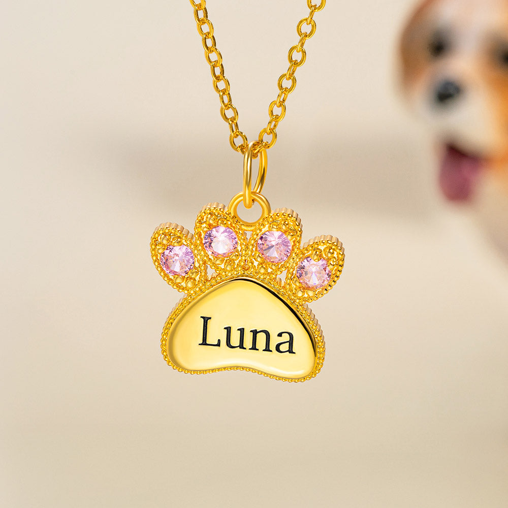 Personalizada Piedra de Nacimiento Paw Print Collar Colgante Dainty Joyería Cumpleaños Aniversario Regalo para Mujeres Pet Lover