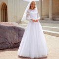 Bridal Wedding Dress White Long Sleeve Long Scoop Ball-Gown Princess