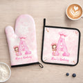 Set de 2 manoplas y agarraderas para horno personalizadas de acuarela con el personaje de un chef de dibujos animados para uso en panaderías Regalo de cumpleaños para niños amantes de la repostería
