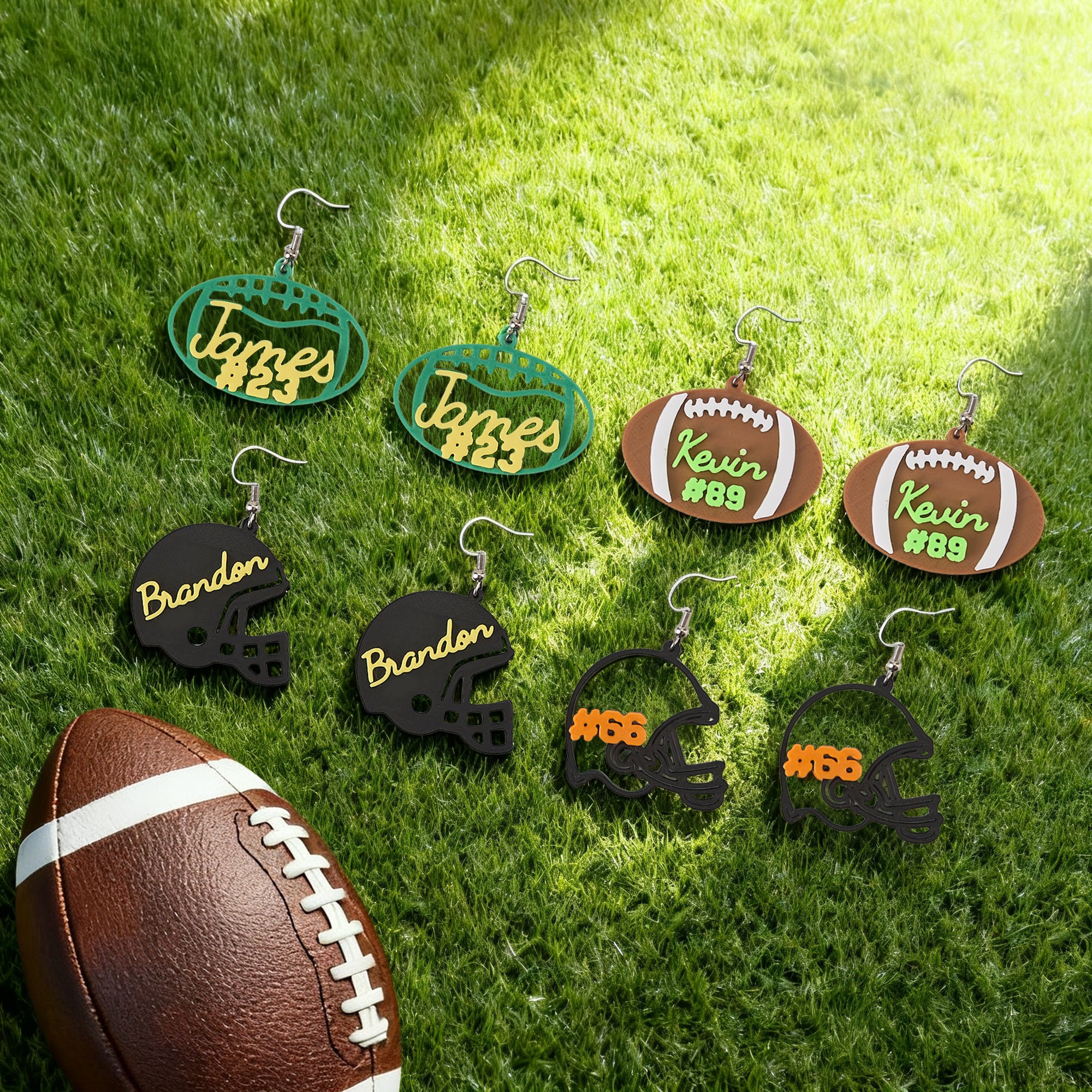 Pendientes Personalizados 3D Casco de Fútbol con Nombre Número y Texto Joyería de Moda Regalo de Cumpleaños Día del Partido para Mujeres Amantes del Fútbol