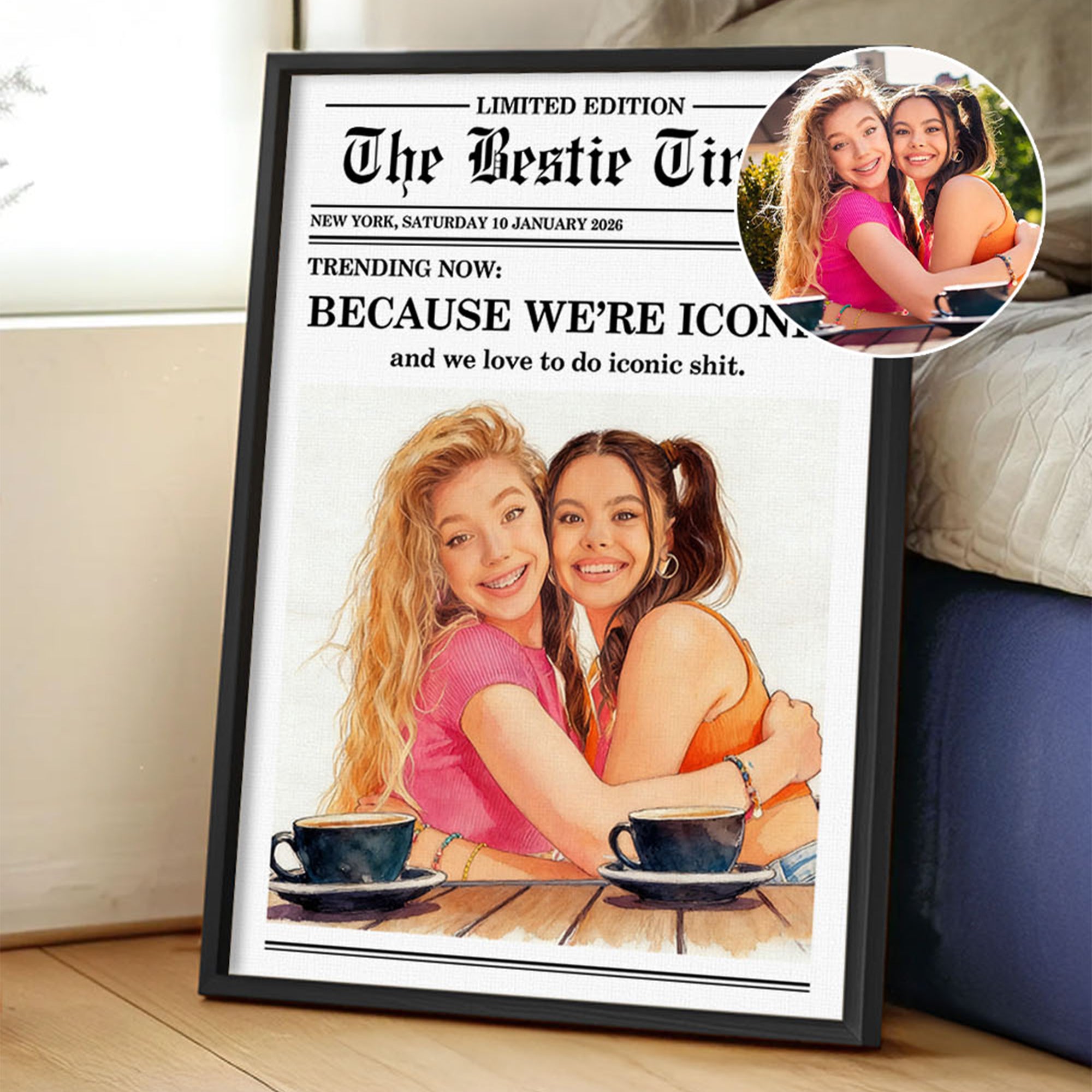Personalizado The Besties Times Periódico Diseño Foto Lienzo Pintura con Texto Decoración del Hogar Regalo de Cumpleaños para Mejor Amiga