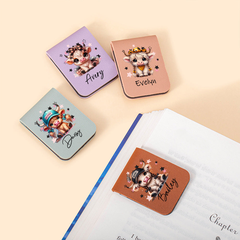 Marcapáginas magnético personalizado de piel de vaca con nombre Material de lectura Regalo de cumpleaños para un ratón de biblioteca amante de los libros