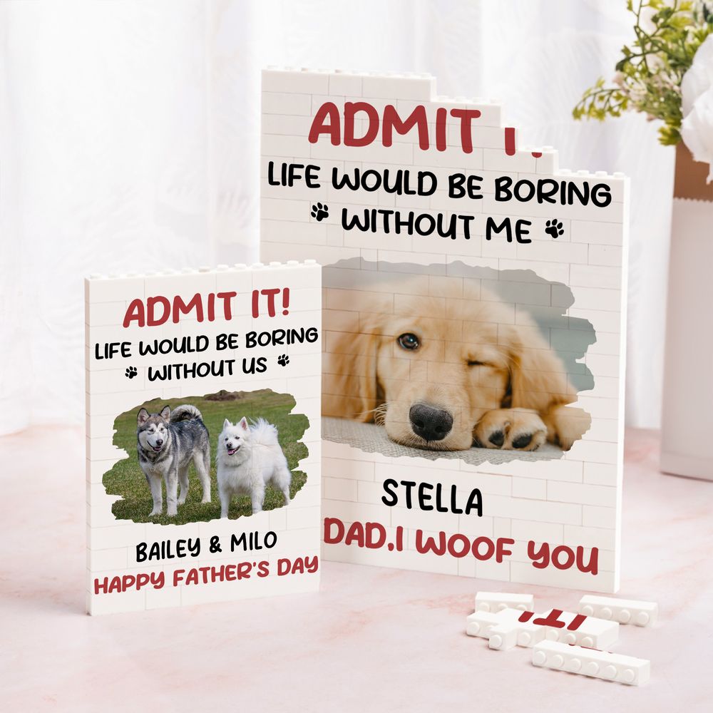 Puzzles de ladrillos de construcción ABS personalizados con foto de perro, nombre y texto Día del Padre Cumpleaños Aniversario Regalo para papá Abuelo Amantes de los perros