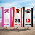 Toalla de playa de microfibra suave y de secado rápido con el nombre y el número del equipo Logotipo del equipo personalizado Piscina Deportes Cumpleaños Regalo para el club del equipo Amante de los d