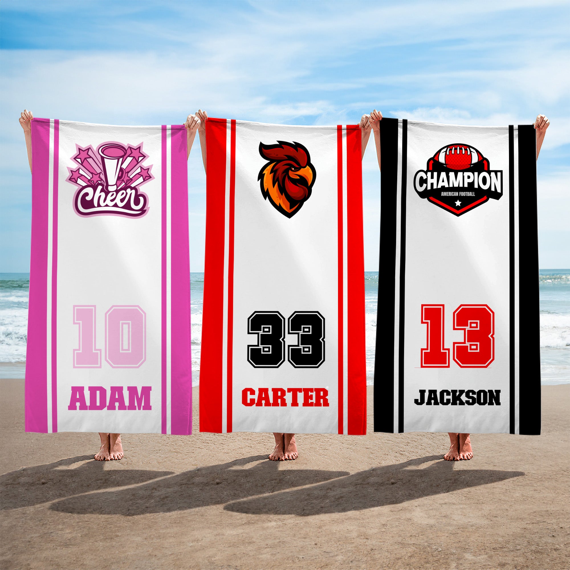Toalla de playa de microfibra suave y de secado rápido con el nombre y el número del equipo Logotipo del equipo personalizado Piscina Deportes Cumpleaños Regalo para el club del equipo Amante de los d
