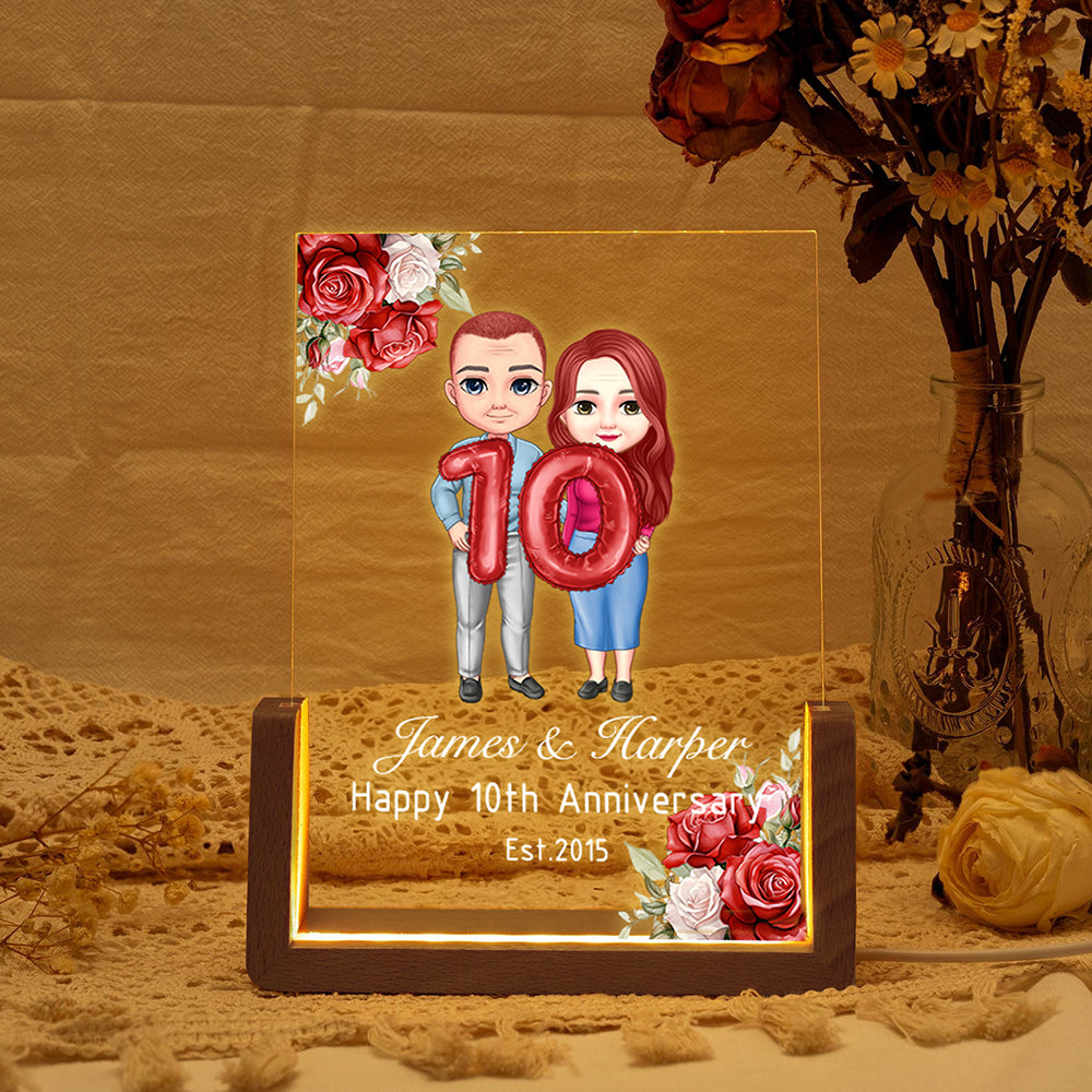 Luz nocturna LED personalizada con nombres y base de madera Decoración para el hogar Aniversario Regalo de San Valentín para pareja