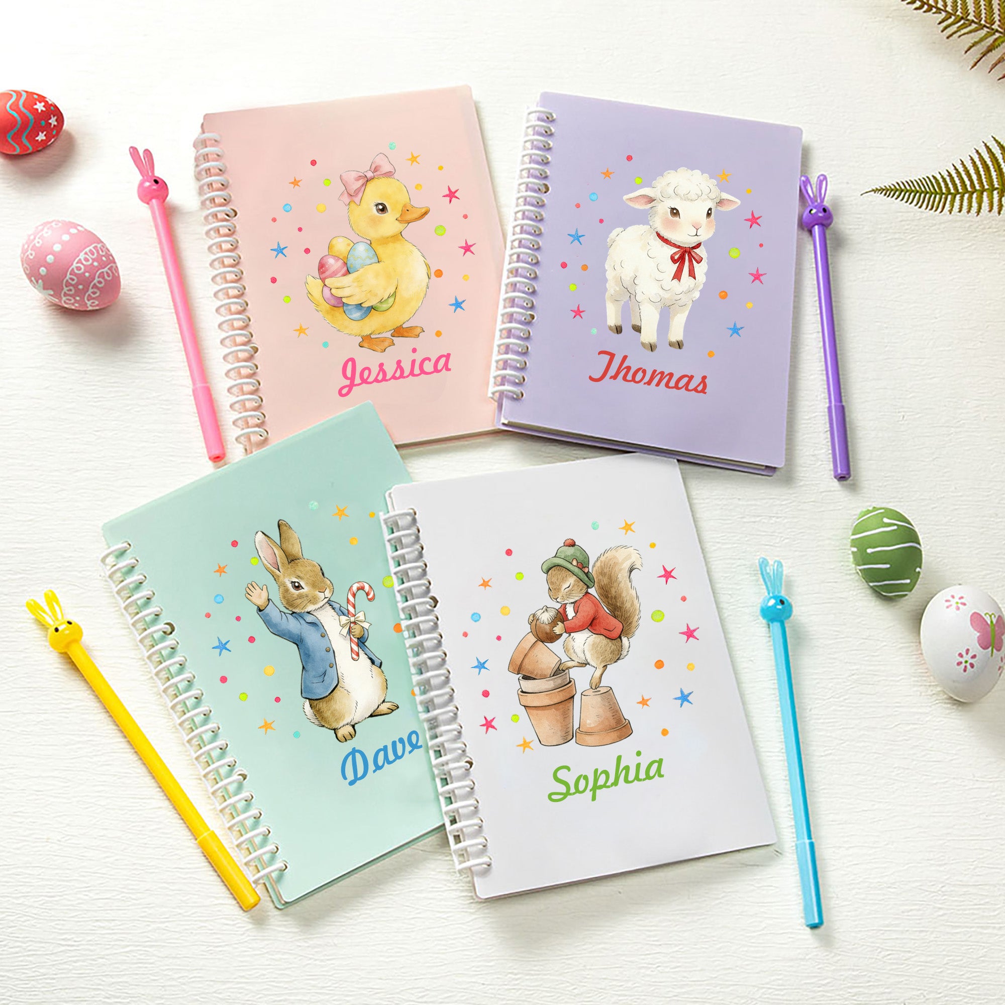 Cuaderno y bolígrafo personalizados de Pascua Peter Rabbit A5 con nombre Happy Easter Birthday Gift for Boys Girls