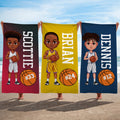 Toalla de playa de microfibra de secado rápido personalizada con el nombre y el número de un niño de baloncesto de dibujos animados Fiesta en la piscina Regalo de cumpleaños para hombre