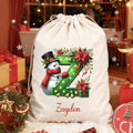 Campanas de Navidad personalizadas Muñeco de nieve Bolsa de regalo grande de lona con cordón con inicial y nombre Regalo de Navidad para la familia amigos