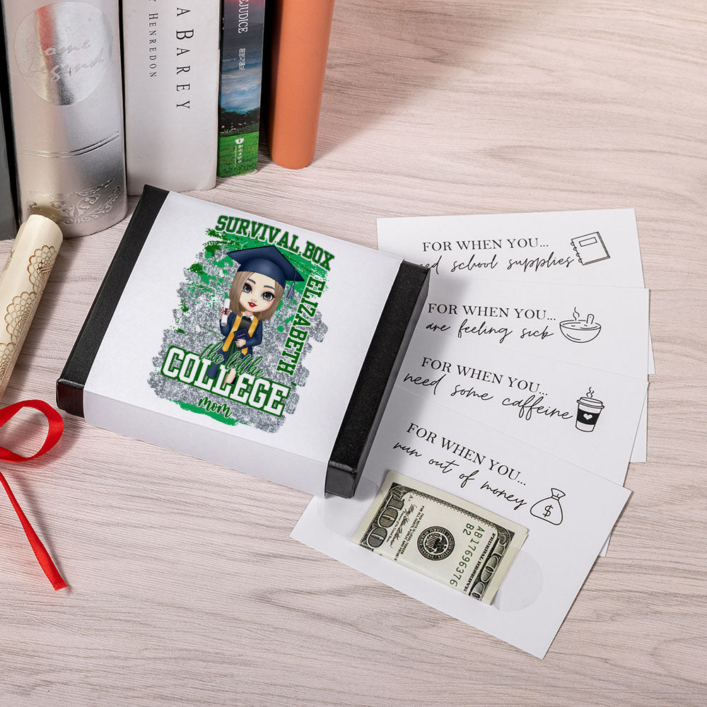Caja de Supervivencia de Graduados Personalizada de Dibujos Animados Tarjetero con Nombre Regalo de Graduación de Bachillerato para Novatos