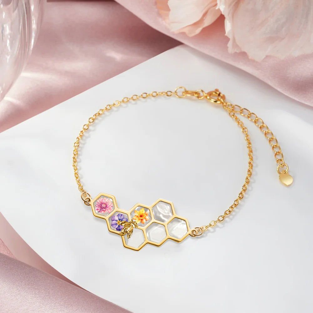 Personalizada 1-12 Nacimiento Flores Abeja Panal Pulsera Dainty Joyería Cumpleaños Día de la Madre de regalo para las mujeres