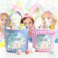 Personalizado lindo flor conejo mariposa Plaid cesta de Pascua con el nombre de Pascua Huevos de Caza Fiesta de Regalo para Niños Niñas