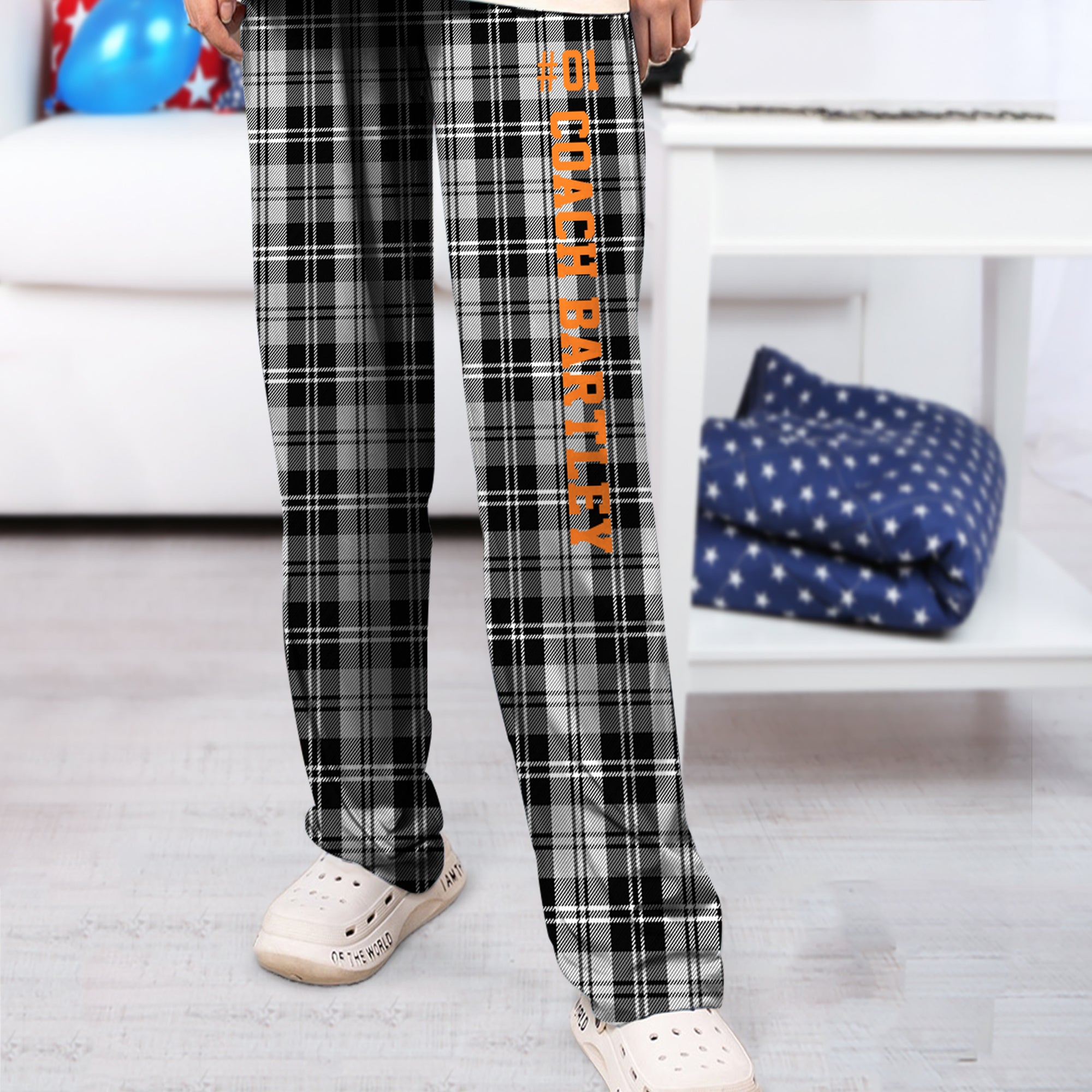 Personalizado a cuadros suave cordón de franela pantalones de pijama con el nombre y el número de Deportes Aniversario Cumpleaños Regalo para Parejas Los amantes del deporte