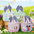 Cesta de lona a rayas personalizada con nombre e inicial Personaje de dibujos animados Huevos de Pascua para regalar a los niños