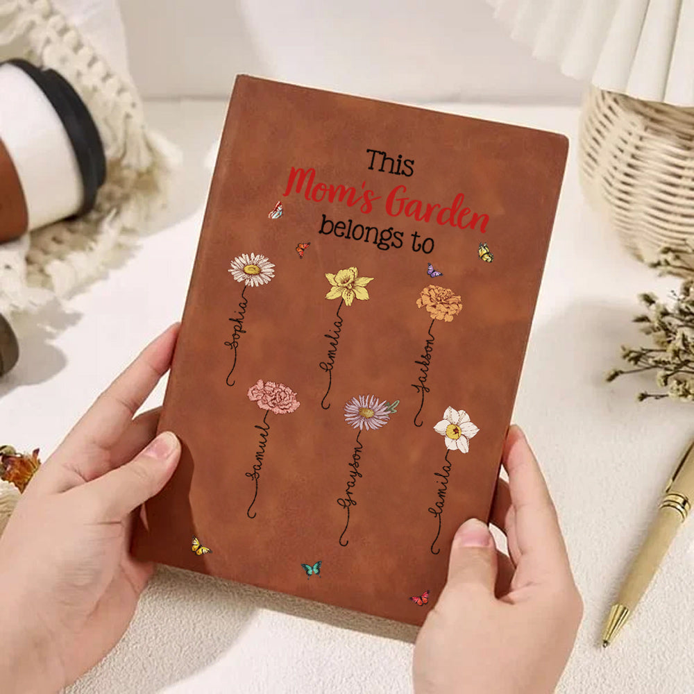 Libreta Personalizada Flor de Nacimiento A5 A6 Diario forrado en piel con 1-12 nombres y 100 páginas de papel Día de la Madre Cumpleaños Regalo para Mamá Abuela