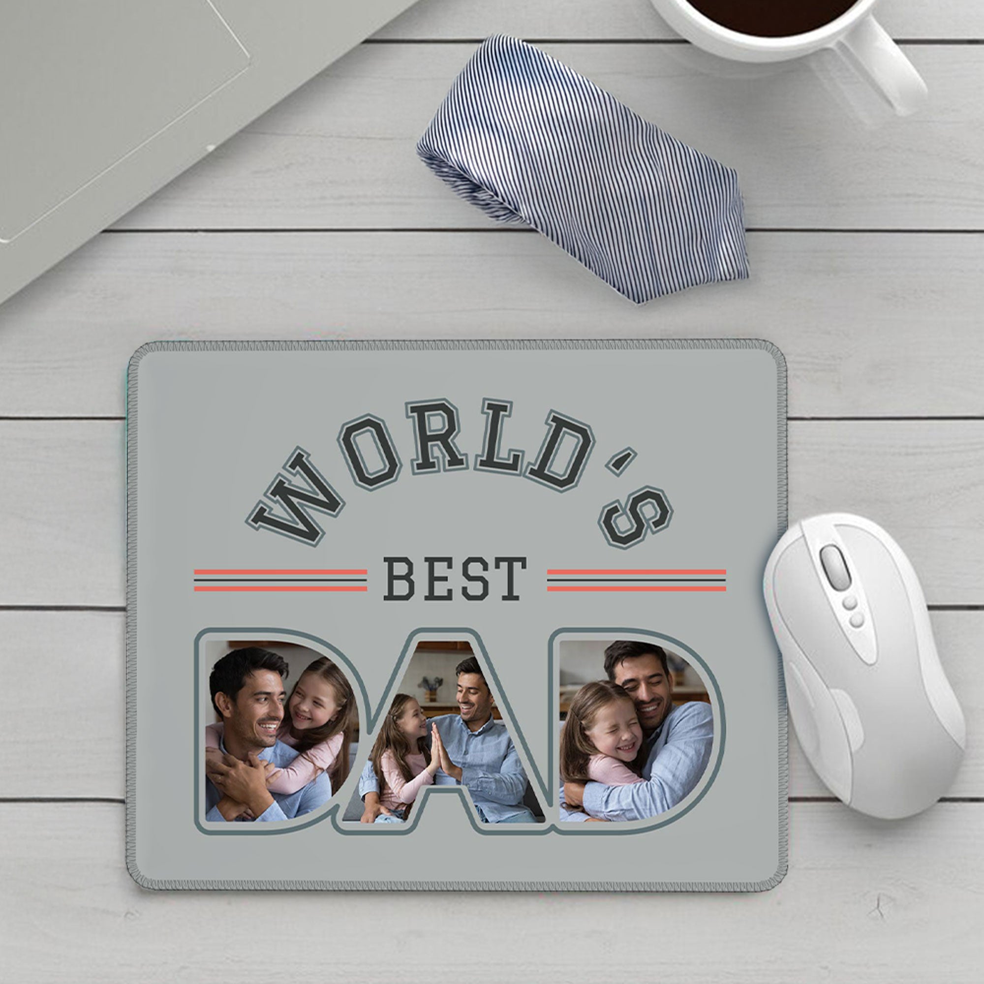 Alfombrilla de ratón antideslizante personalizada con 3 fotos del mejor papá del mundo Suministros de escritorio de oficina Cumpleaños Día del Padre Regalo de Navidad para papá