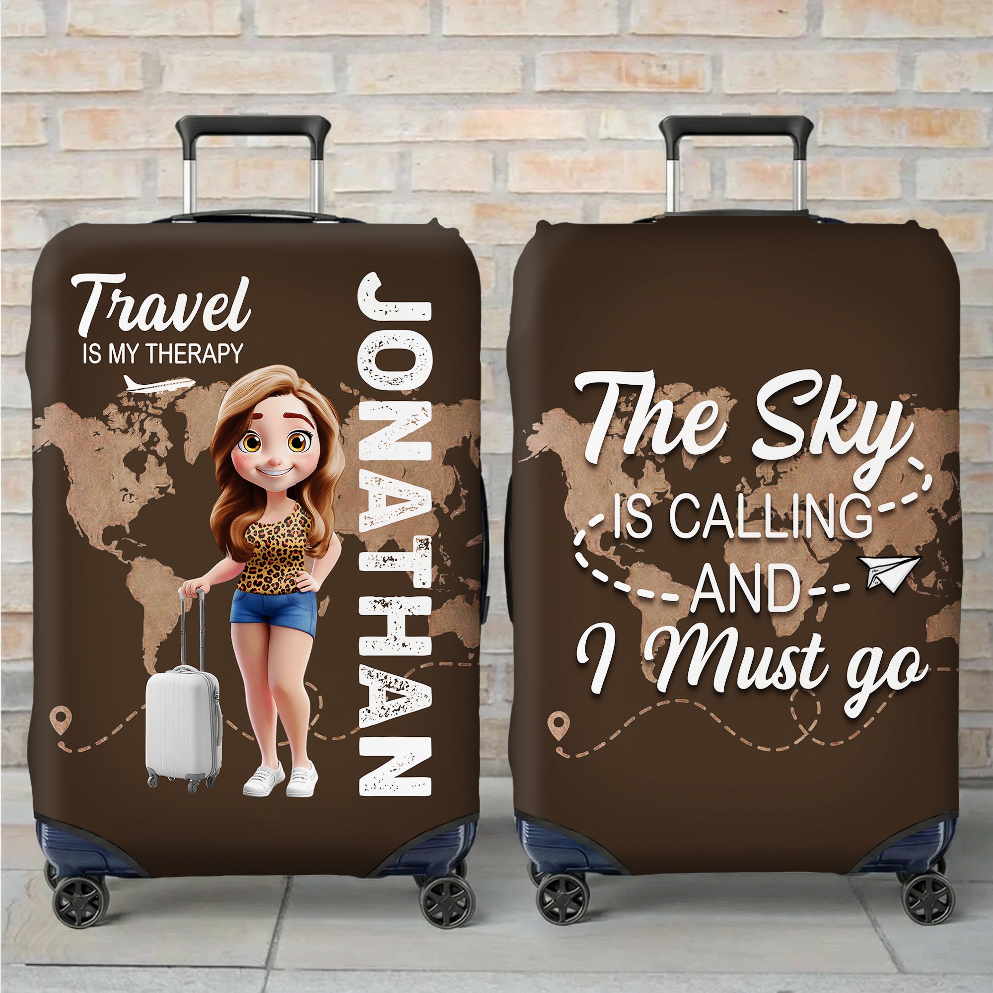 Personalizado 3D Cartoon Carácter Avión Mapa Funda de equipaje se adapta a 18-32 pulgadas Maleta con Nombre Viajes Uso Cumpleaños Regalo para Amigos de la Familia