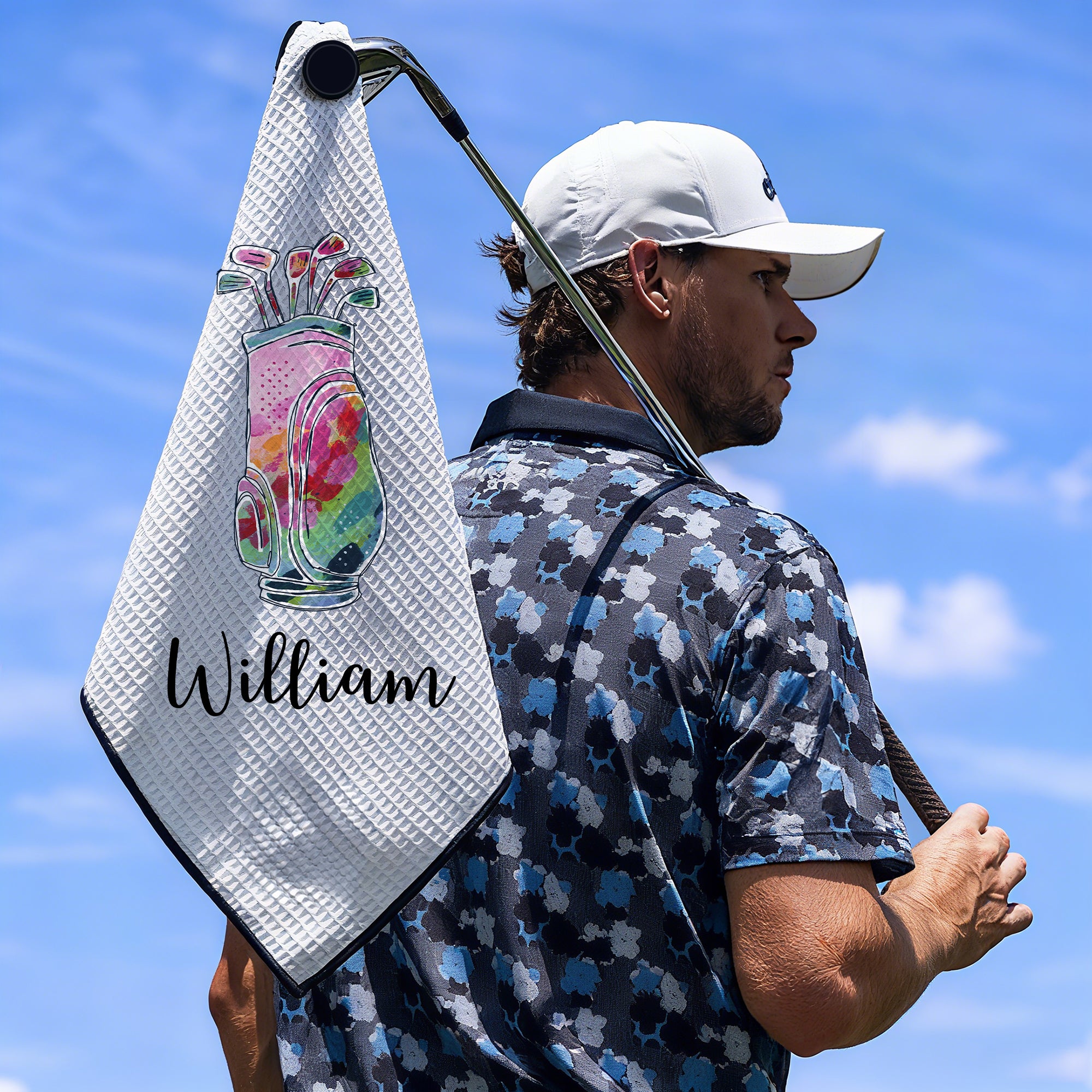 Toalla de golf personalizada con nombre y clip para colgar Accesorios deportivos Regalo de cumpleaños para jugadores de golf