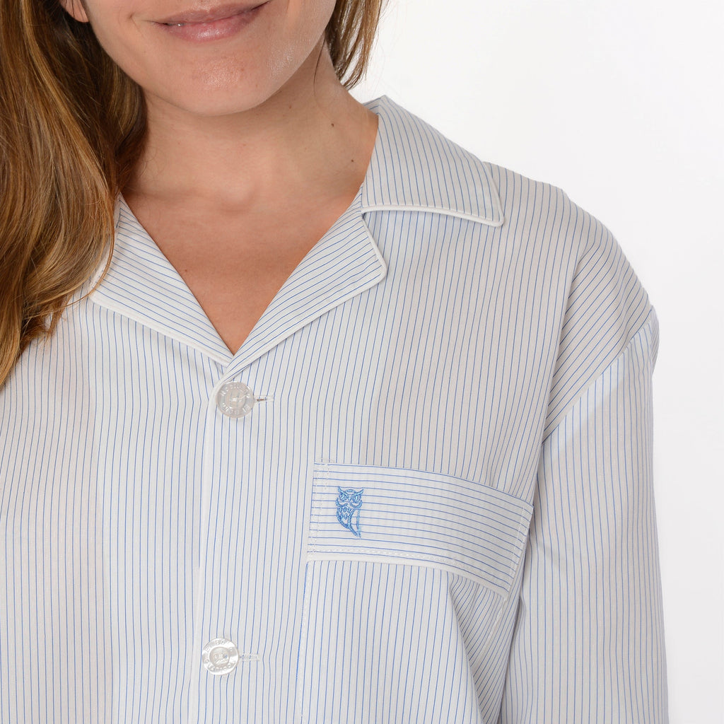 Pijama Mujer Largo Premium Solapa Seda Rayas - Azul 0900_30