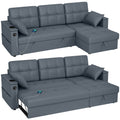 85" Convertible Pull-Out Sofa Bed with Built-In USB Ports, Dark Grey