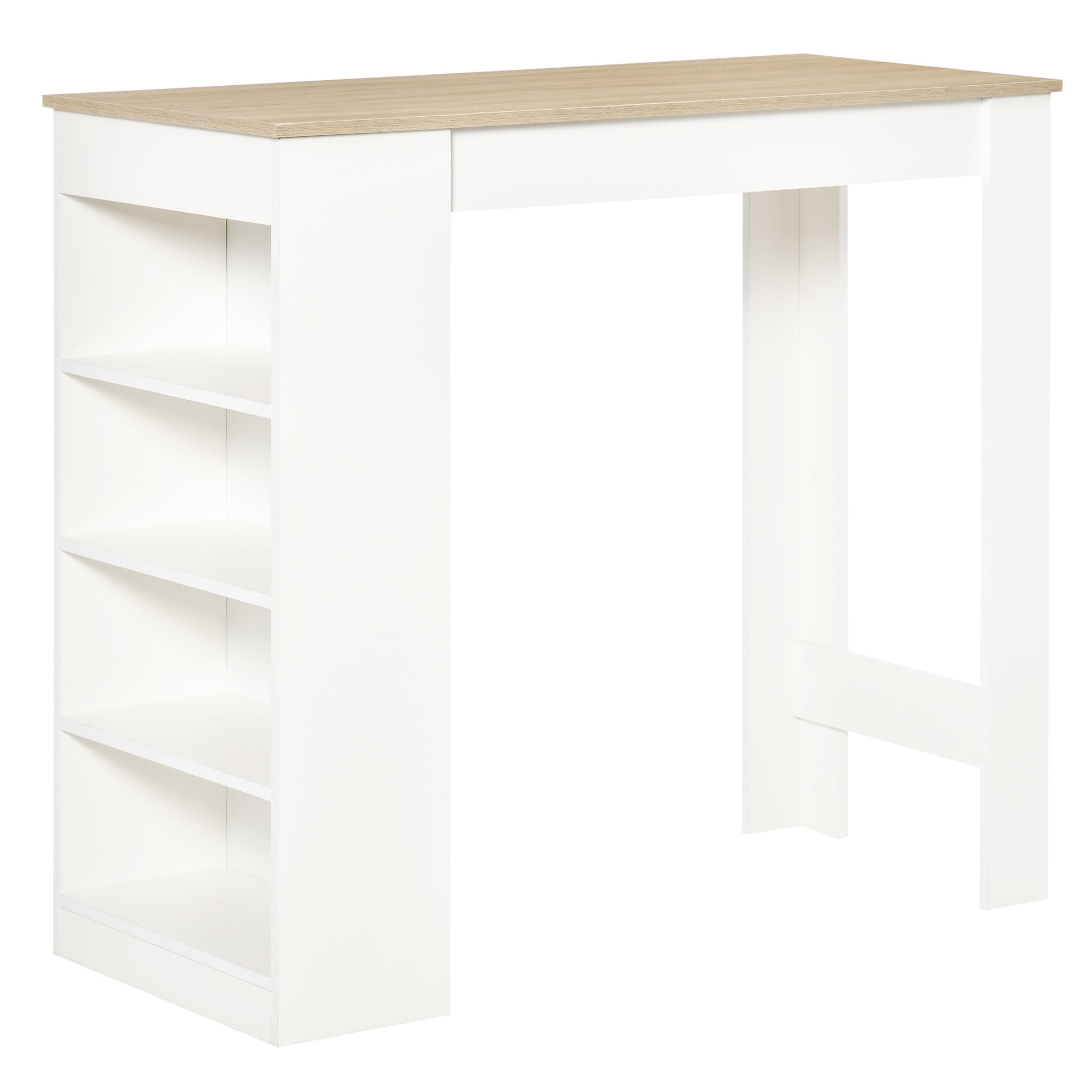 High Top Pub Table with 4 Storage Shelves for Home Bar Kitchen, Natural