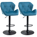 Bar Stools Set of 2, Luxury Velvet-feel Swivel Stools w/ Triangle Indenting Moulded Seat, Blue