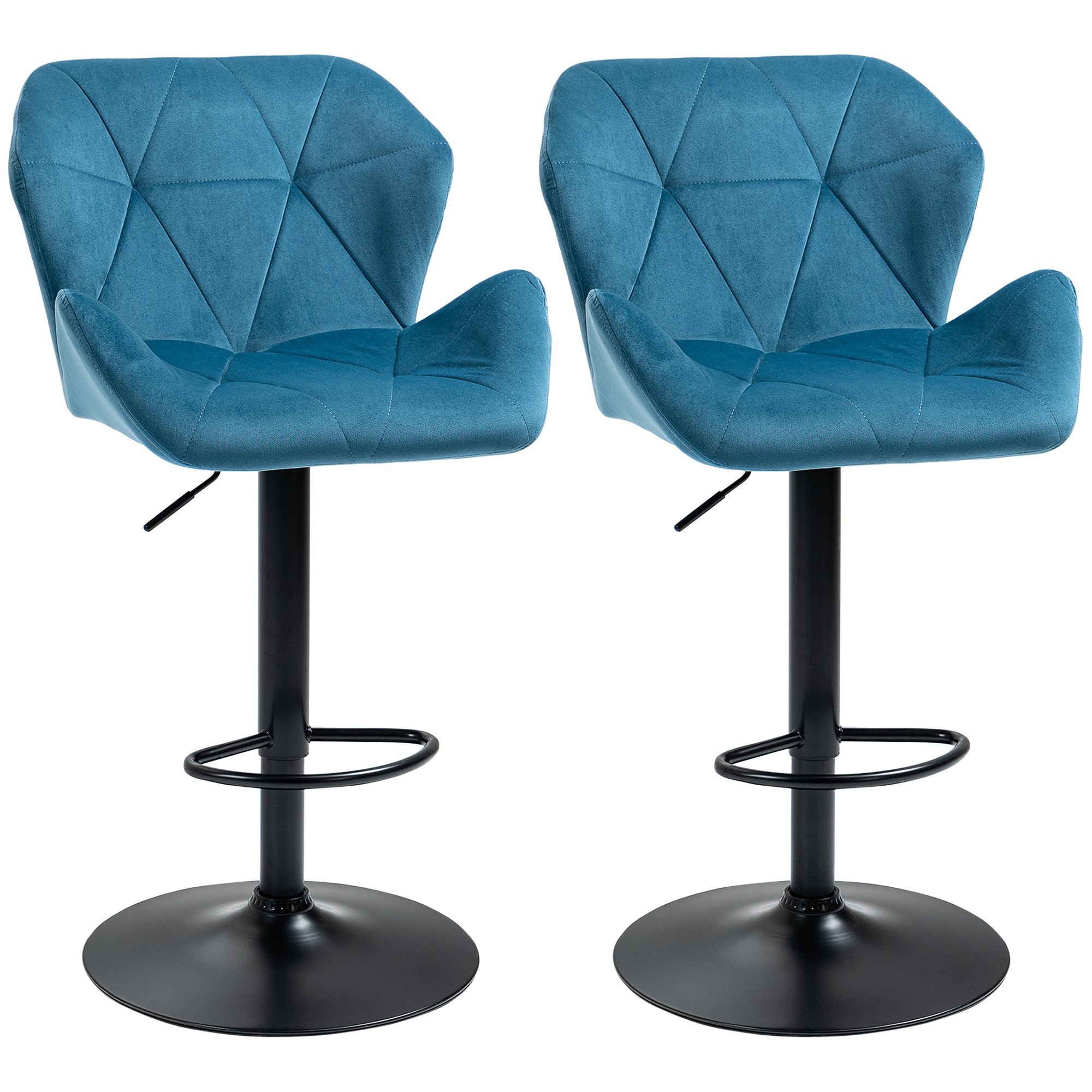 Bar Stools Set of 2, Luxury Velvet-feel Swivel Stools w/ Triangle Indenting Moulded Seat, Blue