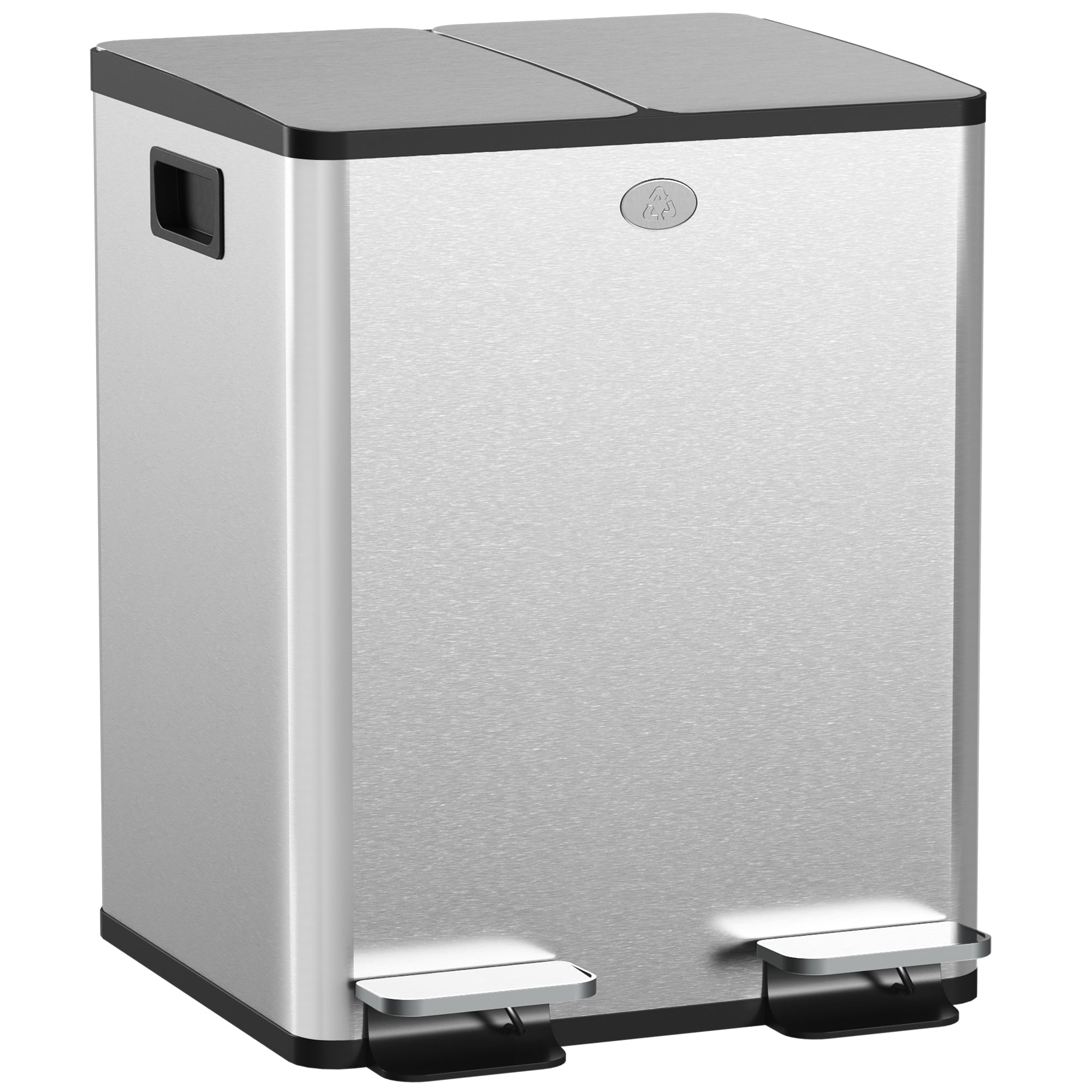Dual Kitchen Bin, 2 x 20L Stainless Steel Double Rubbish Bin with Soft Close Lid, Silver