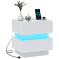 LED Lighted Nightstand with Charging Station, Side Table w/ USB Ports & Remote, White