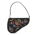 Christian Dior Satin Embroidered Floral Mini Saddle Pochette Bag Black