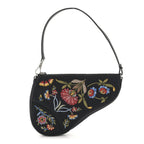 Christian Dior Satin Embroidered Floral Mini Saddle Pochette Bag Black