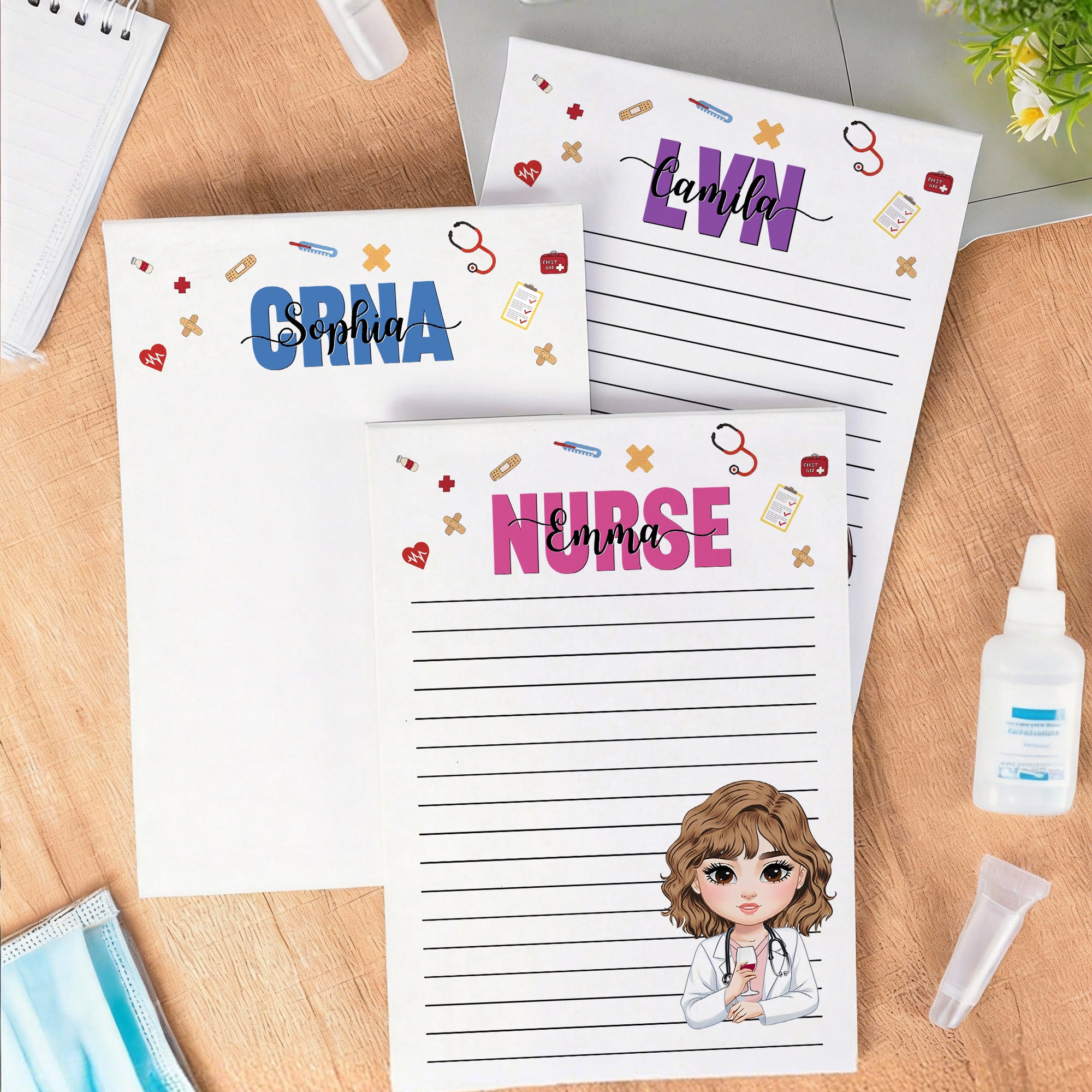Estetoscopio personalizado de dibujos animados de médicos y enfermeras Bloc de notas de 40/80 páginas con la profesión y el nombre de la enfermera Regalo de agradecimiento de la Semana de la Enfermerí