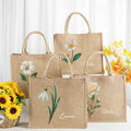 Personalizada Efecto Perla Nacimiento Flor Bolsa de Yute Tote Grande con Nombre Viaje Esencial Cumpleaños Aniversario Regalo para Mujer