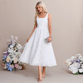 Bridal Wedding Dress White Sleeveless Short Square A-line Chiffon