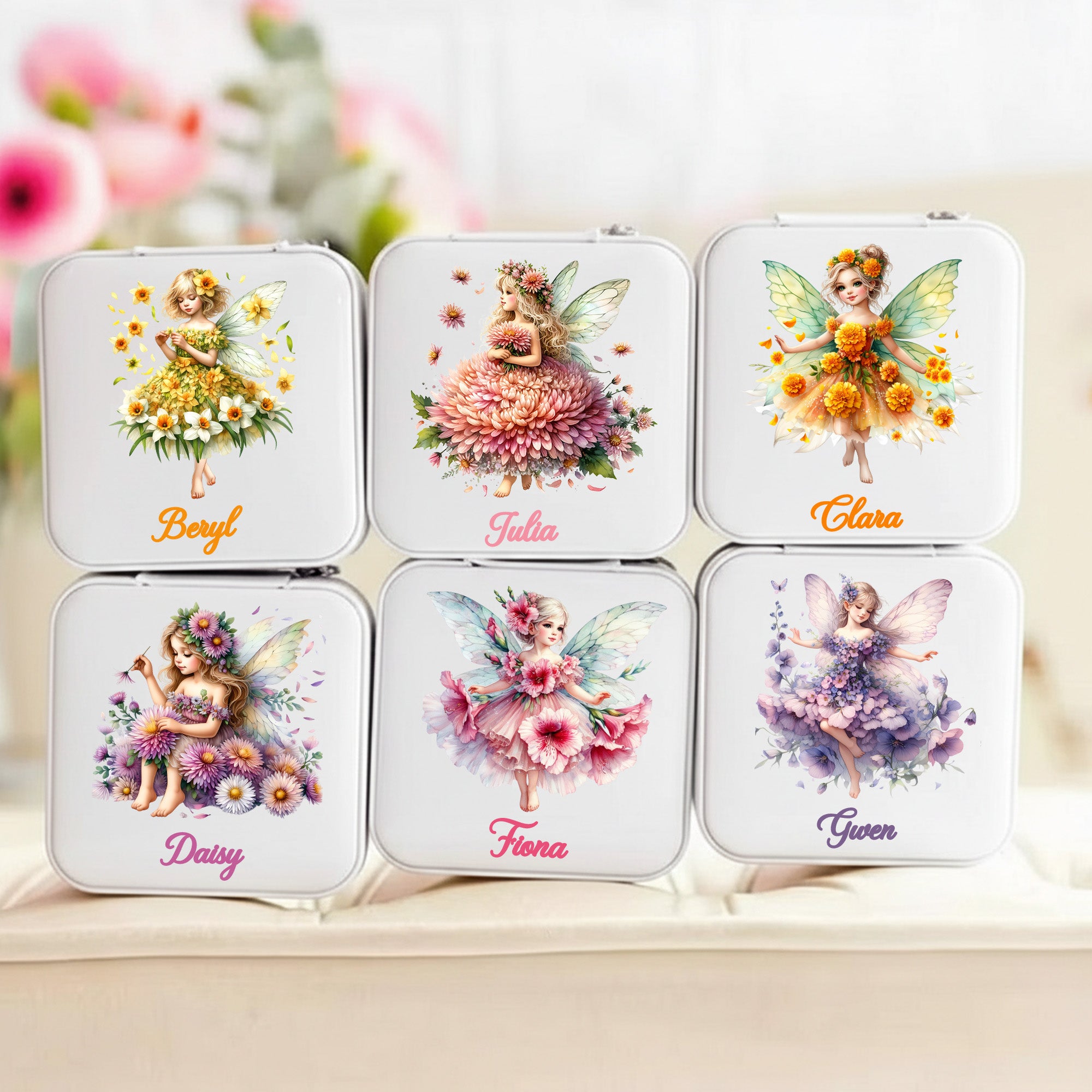 Personalizada Nacimiento Flor Elf Chica PU Cuero Joyero con Nombre Esenciales de viaje de boda Regalo de despedida de soltera para las mujeres