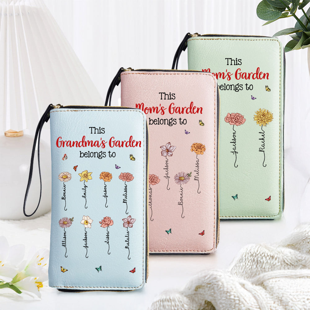 Cartera de pulsera de piel personalizada con múltiples compartimentos y 1-12 nombres Día de la Madre Cumpleaños Regalo para Mamá Abuela