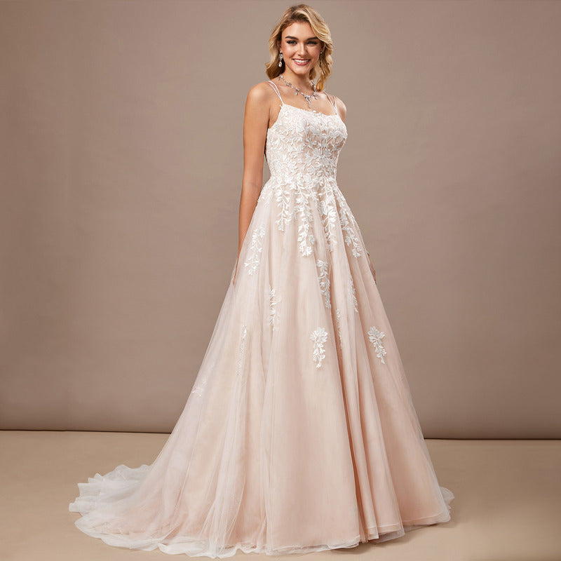 Bridal Wedding Dress Ivory-Nude Long Square Ball-Gown Princess