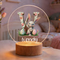 Conejito de Pascua Personalizado Flor Inicial LED Luz de Noche con Nombre y Base de Madera Decoración de Habitación Cumpleaños Fiesta de Pascua Regalo para Niños