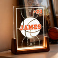Luz nocturna LED acrílica con silueta de balón personalizada con base de madera y nombre y número Decoración de escritorio Cumpleaños Regalo de Navidad para los amantes del deporte