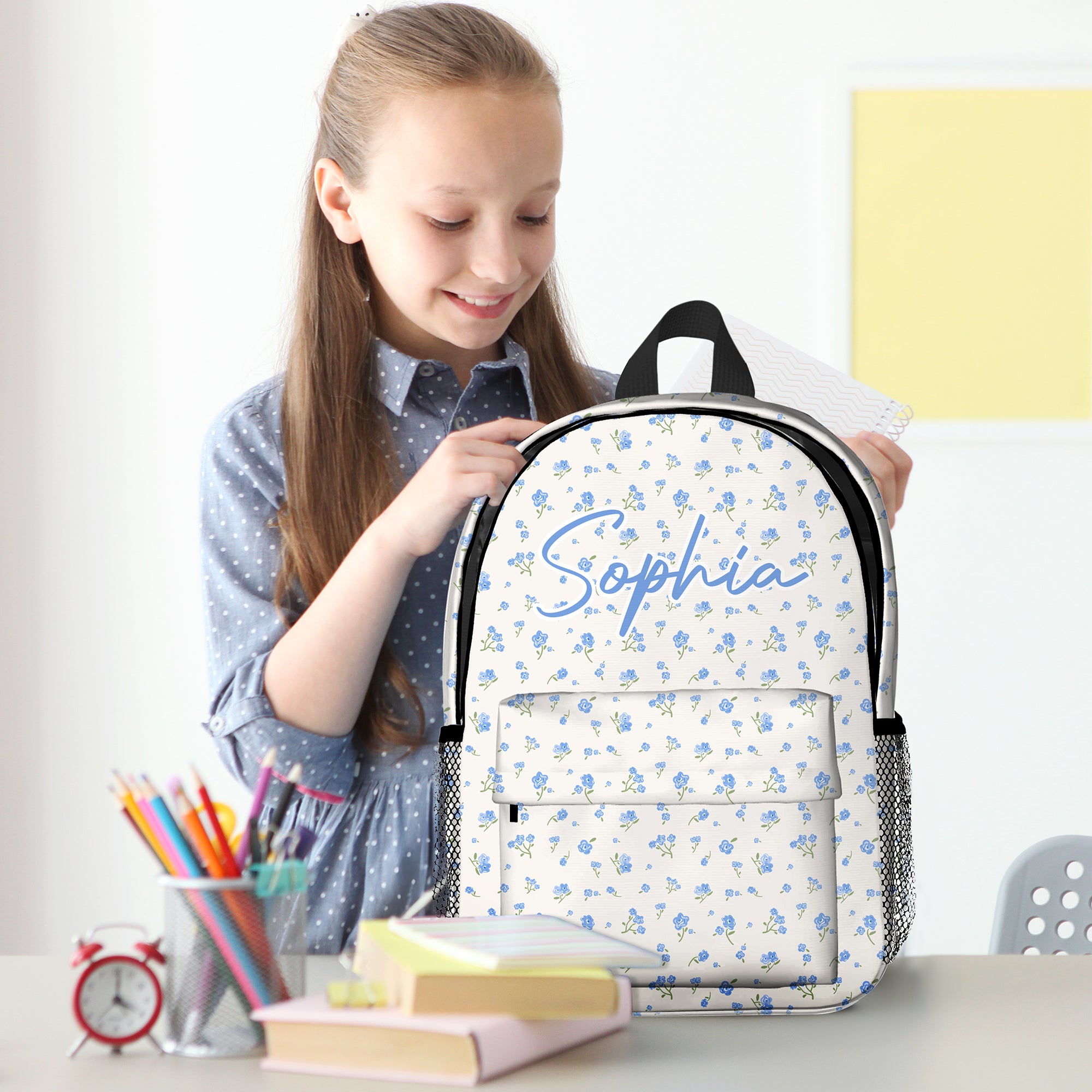 Personalizada Coquette Lazo Floral Nombre Inicial Mochila Grande Niño Vuelta al Cole Regalo de Cumpleaños para Niños Niñas