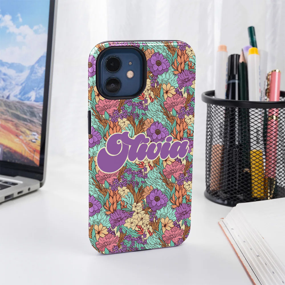 Personalizada Bohemio Retro Floral Slim Phone Case para iPhone Samsung con Nombre Accesorios Electrónicos Cumpleaños Día de la Madre de regalo para las mujeres