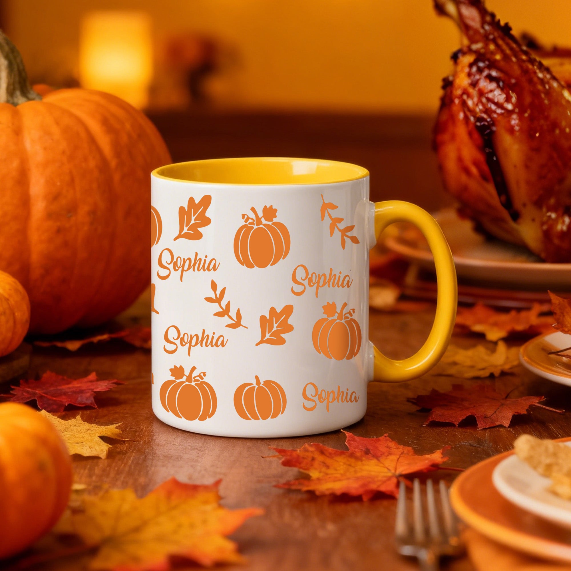 Personalizada Calabaza Hoja de Arce Taza de café de cerámica con nombre Día de Acción de Gracias Otoño Regalo para la Familia Niños Amigos