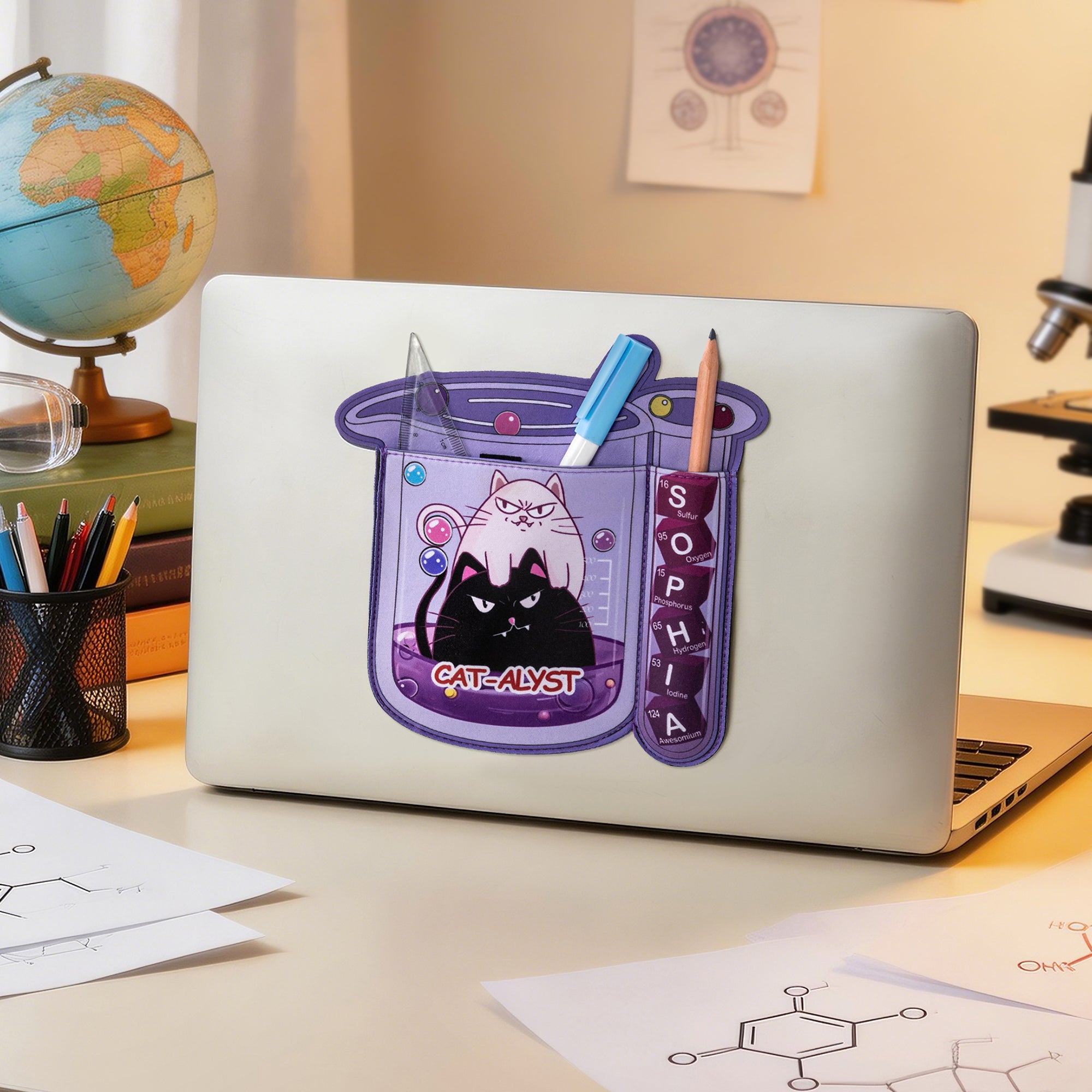 Bolsa personalizada de animales de dibujos animados con nombre para almacenar elementos químicos Regalo de agradecimiento de vuelta al cole para profesores de ciencias Alumni