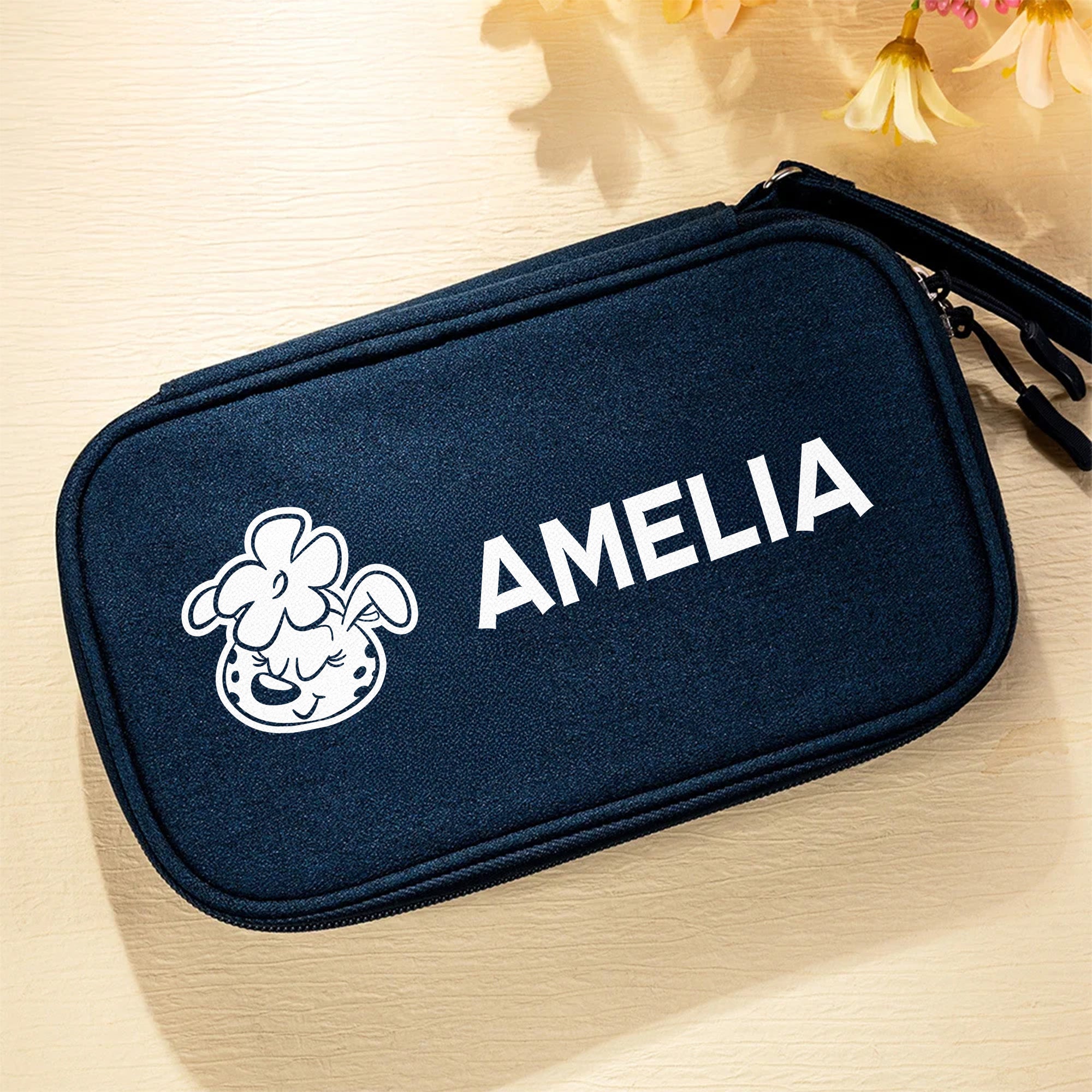 Marsupilami personalizado Leopardo amarillo Bolsa de almacenaje multi-compartimentos Regalo de cumpleaños para familia amigos | Callie × Marsupilami