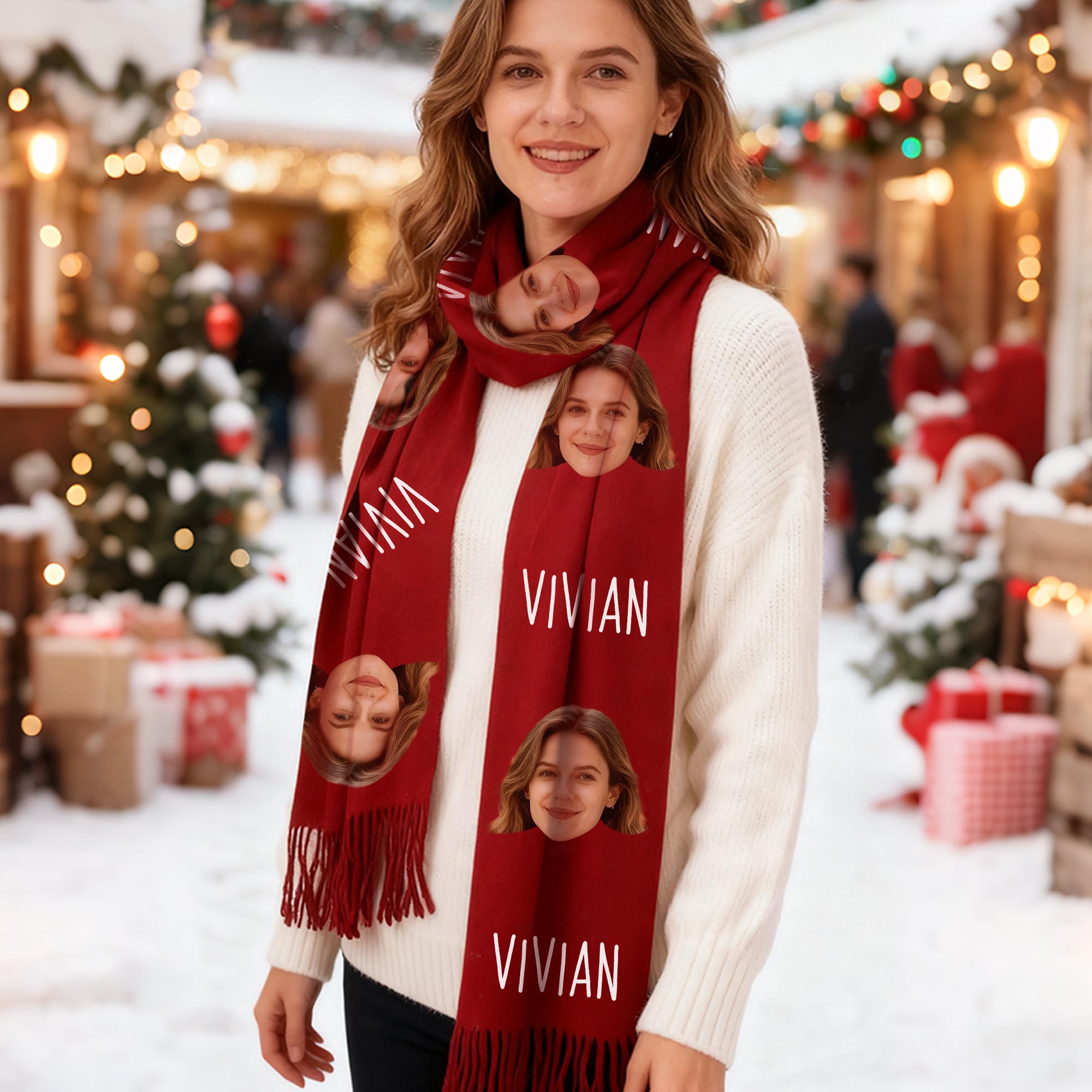 Personalizada Divertida Cara Foto Nombre Multicolor Suave Bufanda Borla Aniversario Invierno Cumpleaños Regalo para Mujeres Hombres Amantes de las Mascotas