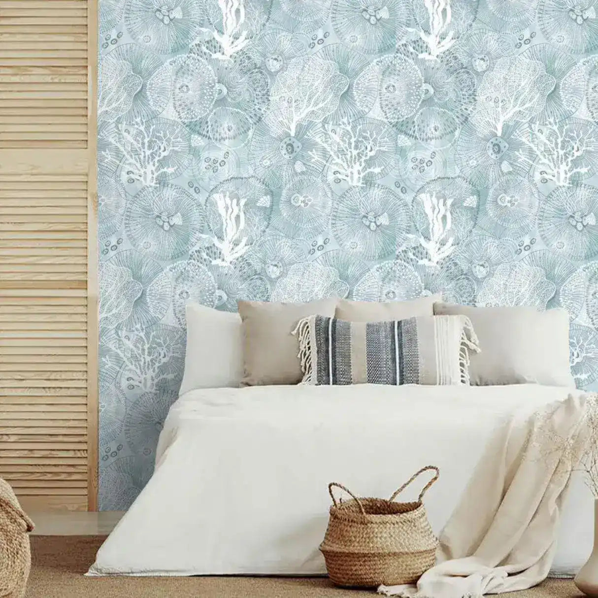 Abstract Coastal Cottage and Sea Creature Wallpaper