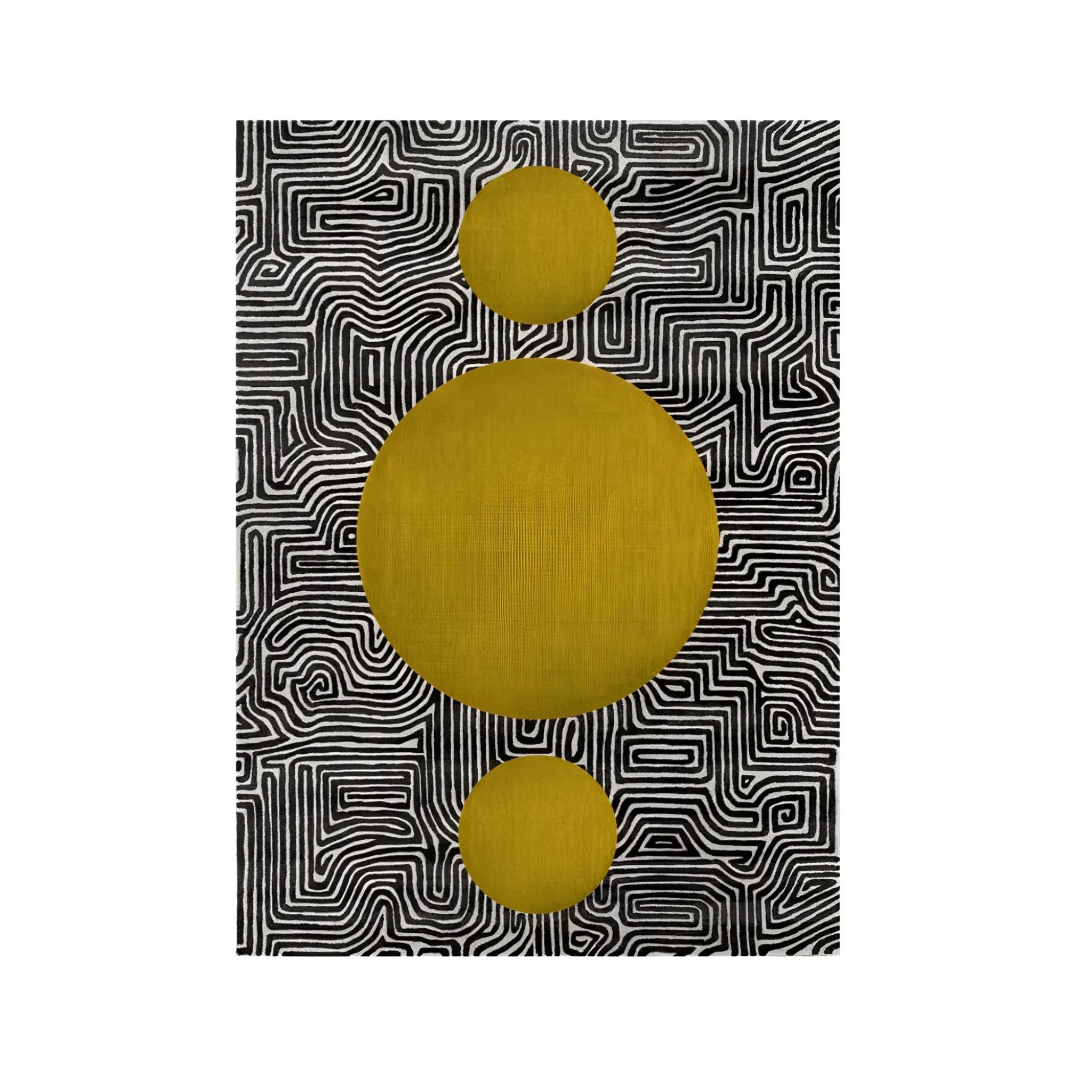 Abstract Maze Golden Sun Hand Tufted Wool Rug