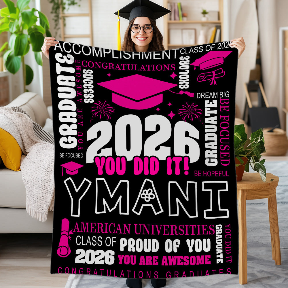 Gorra de Graduación Personalizada Clase 2026 You Did It Manta Suave con Nombre y Año Decoración para el Hogar Fiesta de Graduación Regalo para Graduados